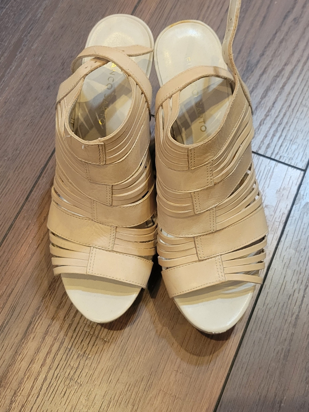 Franco Sarto Nude/Tan Strappy Wedge Sandals